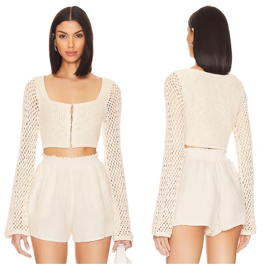 Majorelle Revolve Exuma Crochet Cropped Sweater Ivory Size Medium NEW